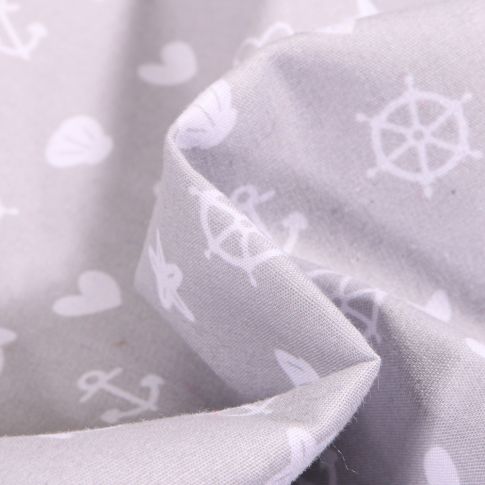 Tissu Coton imprimé Motifs marins et coeurs sur fond Gris clair