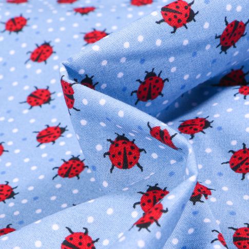 Tissu Coton imprimé LittleBird Coccinelle et petits pois sur fond Bleu