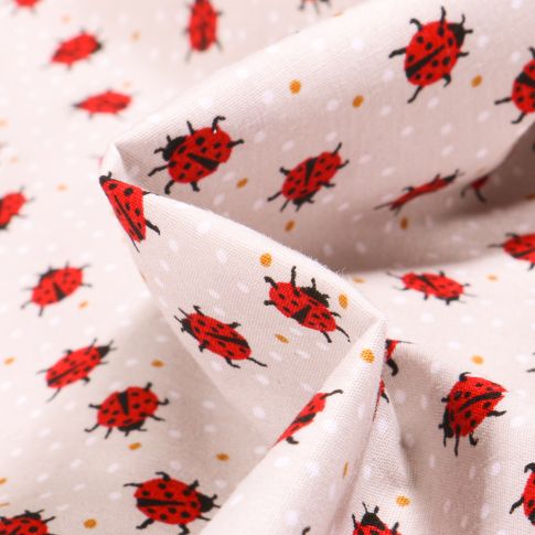 Tissu Coton imprimé LittleBird Coccinelle et petits pois sur fond Beige