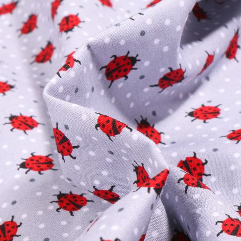 Tissu Coton imprimé LittleBird Coccinelle et petits pois sur fond Gris