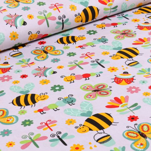 Tissu Coton imprimé LittleBird Insectes colorés sur fond Gris