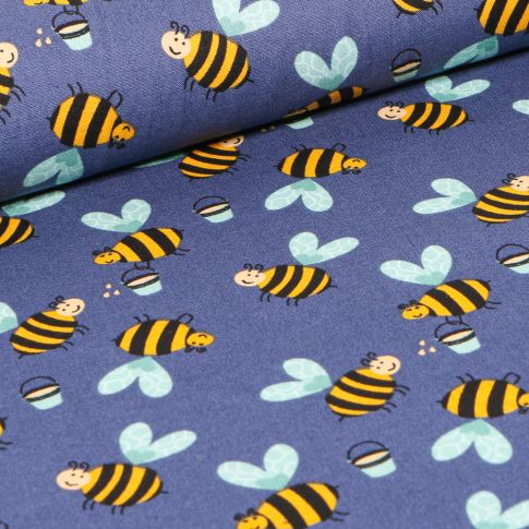 Tissu Coton imprimé LittleBird Abeilles sur fond Bleu foncé
