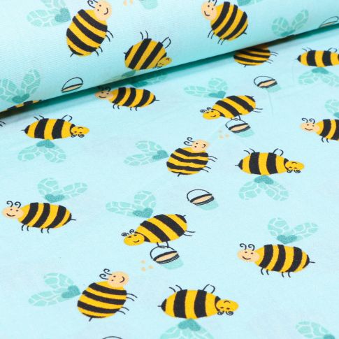 Tissu Coton imprimé LittleBird Abeilles sur fond Vert menthe