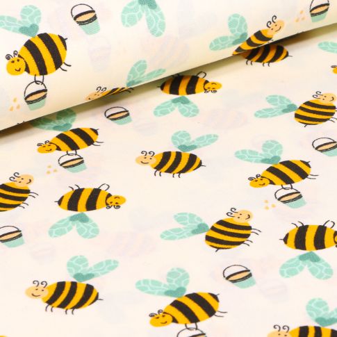 Tissu Coton imprimé LittleBird Abeilles sur fond Beige