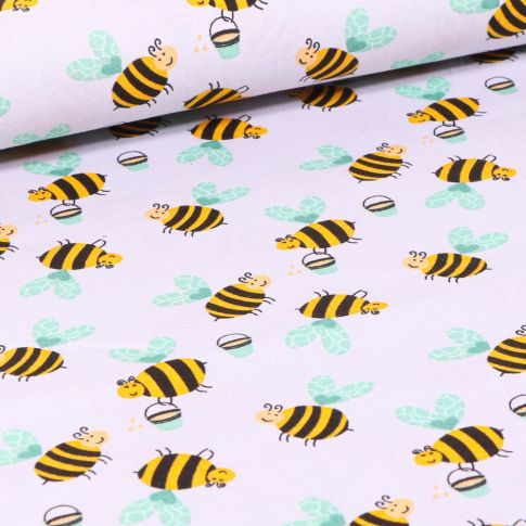 Tissu Coton imprimé LittleBird Abeilles sur fond Blanc cassé