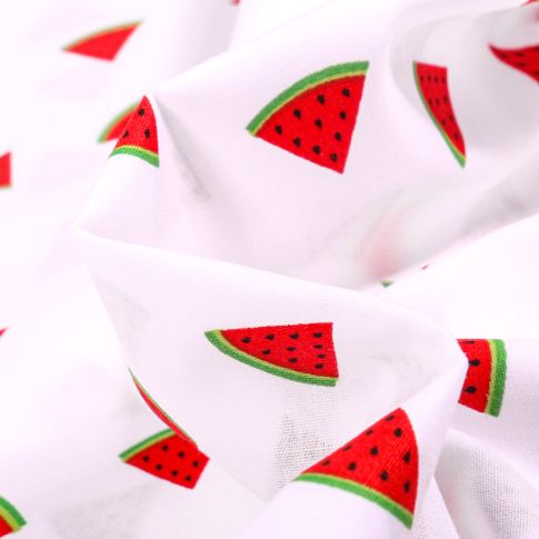 Tissu Coton imprimé Pastèques sur fond Blanc