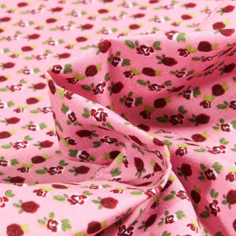Tissu Coton imprimé Rosa sur fond Rose