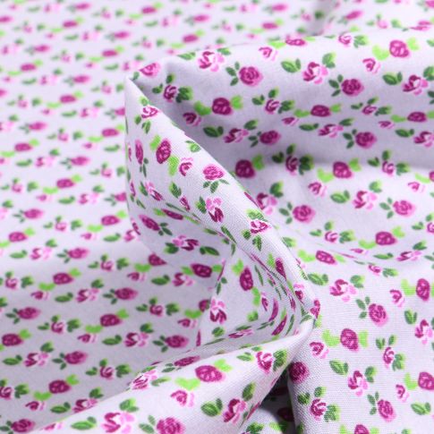 Tissu Coton imprimé Rosa sur fond Lilas