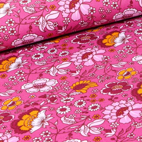 Tissu Coton imprimé LittleBird Mille fleurs sur fond Rose