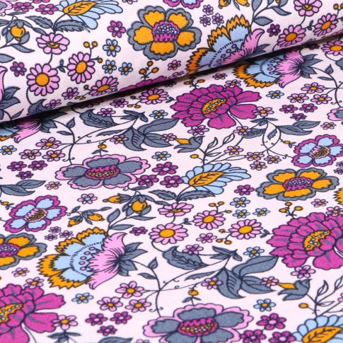 Tissu Coton imprimé LittleBird Mille fleurs sur fond Blanc