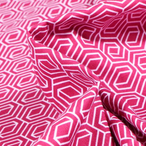 Tissu Coton imprimé LittleBird Motifs géométriques abstraits sur fond Rose fuchsia