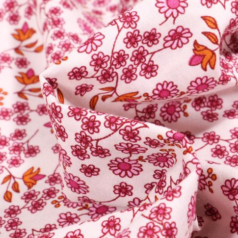 Tissu Coton imprimé LittleBird Pâquerettes et fleurs sur fond Blanc cassé