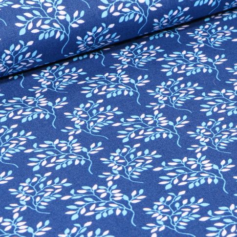 Tissu Coton imprimé LittleBird Branches fleuris sur fond Bleu