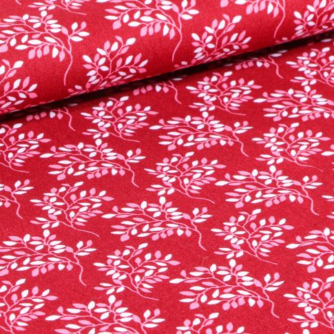 Tissu Coton imprimé LittleBird Branches fleuris sur fond Rouge