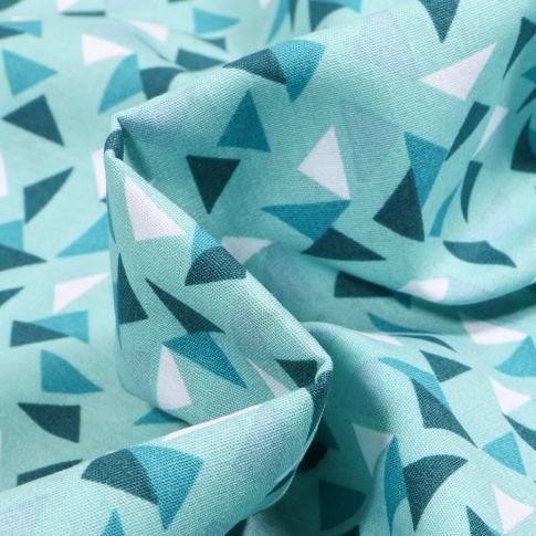 Tissu Coton imprimé LittleBird Triangles sur fond Bleu turquoise