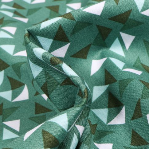 Tissu Coton imprimé LittleBird Triangles sur fond Vert