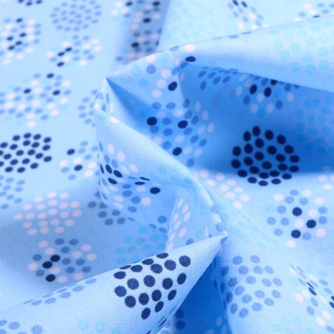Tissu Coton imprimé Cercles et pois sur fond Bleu ciel