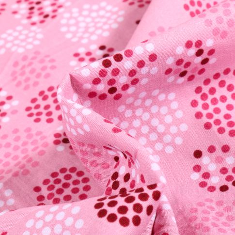 Tissu Coton imprimé Cercles et pois sur fond Rose