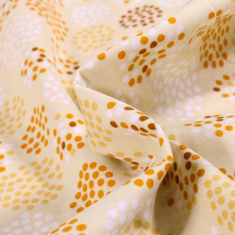 Tissu Coton imprimé Cercles et pois sur fond Beige