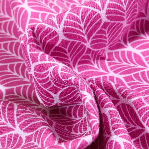 Tissu Coton imprimé Romantic Feuilles sur fond Rose