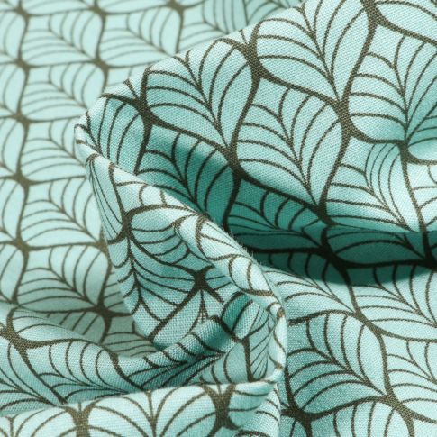 Tissu Coton imprimé Romantic Feuilles sur fond Vert menthe