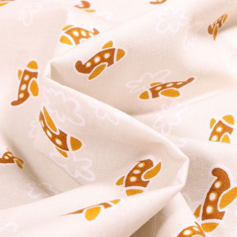Tissu Coton imprimé LittleBird Avions et nuages sur fond Beige
