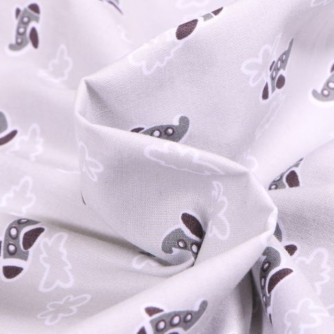Tissu Coton imprimé LittleBird Avions et nuages sur fond Gris clair