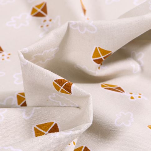 Tissu Coton imprimé Cerf volant et nuage sur fond Beige
