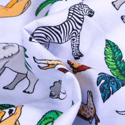 Tissu Coton imprimé LittleBird Animaux de la jungle sur fond Bleu ciel