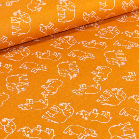 Tissu Coton imprimé Elephants sur fond Jaune