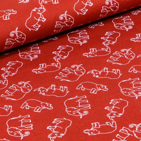 Tissu Coton imprimé Elephants sur fond Rouille