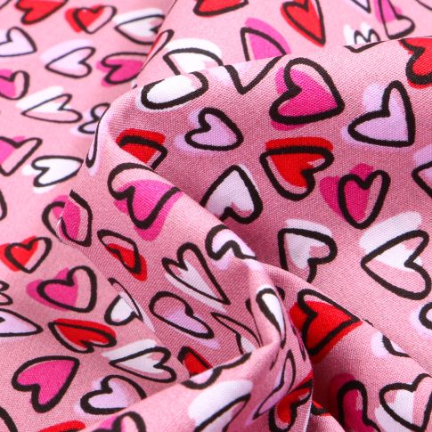 Tissu Coton imprimé LittleBird Coeurs rose et rouge sur fond Rose