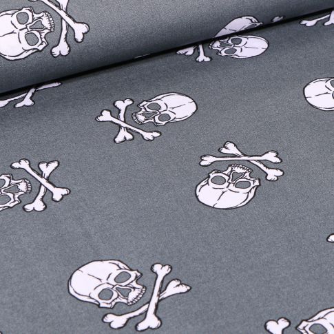 Tissu Coton imprimé Têtes de morts sur fond Gris