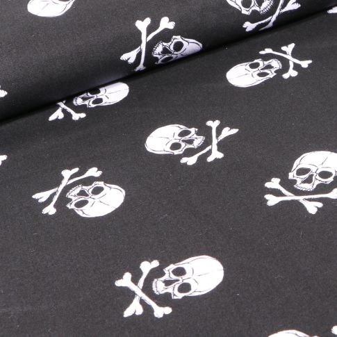 Tissu Coton imprimé Têtes de morts sur fond Noir