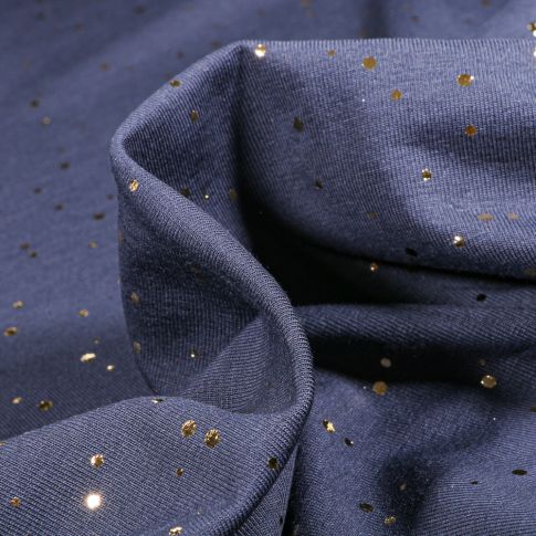 Tissu Jersey Coton Alba Pois dorés sur fond Bleu nuit