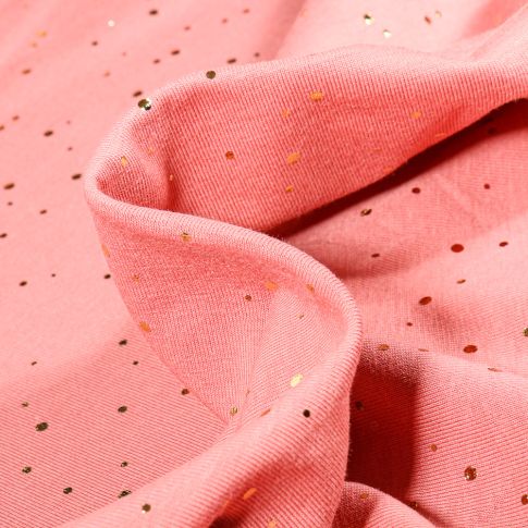 Tissu Jersey Coton Alba Pois dorés sur fond Rose
