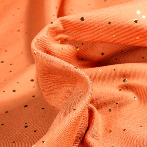Tissu Jersey Coton Alba Pois dorés sur fond Orange