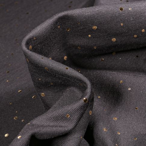 Tissu Jersey Coton Alba Pois dorés sur fond Noir