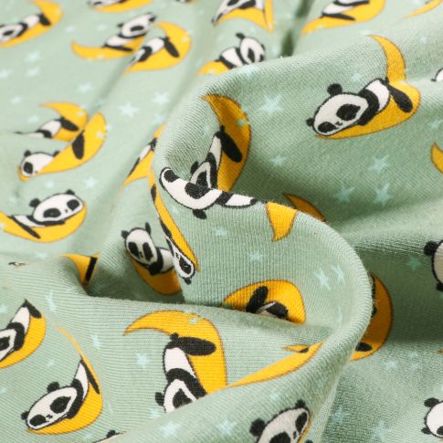 Tissu Jersey Coton Pandas sur fond Vert menthe