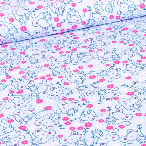 Tissu Coton imprimé LittleBird Souris brindille sur fond Bleu ciel