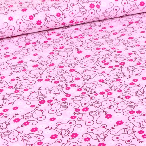Tissu Coton imprimé LittleBird Souris brindille sur fond Rose