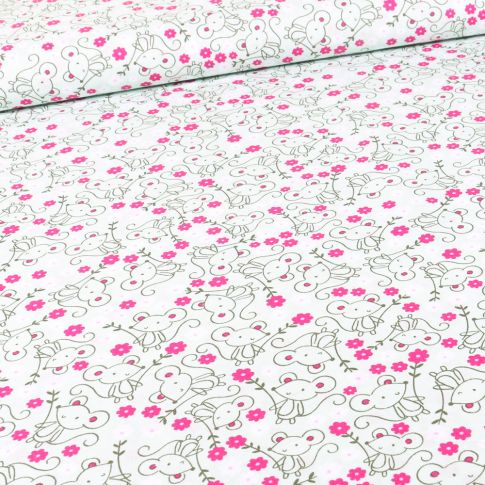 Tissu Coton imprimé LittleBird Souris brindille sur fond Vert menthe clair