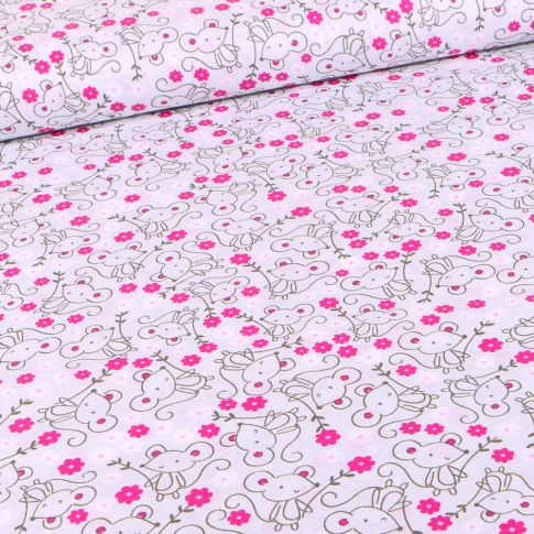 Tissu Coton imprimé LittleBird Souris brindille sur fond Gris