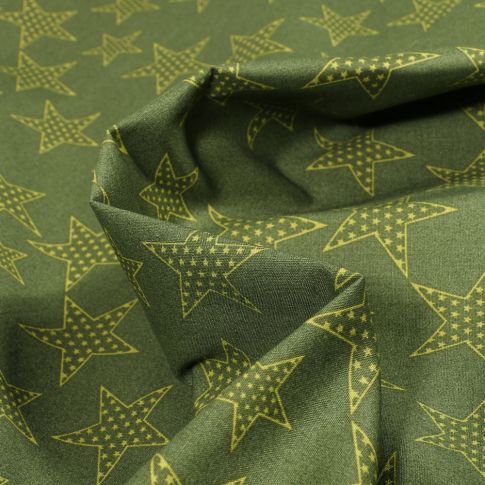 Tissu Coton imprimé Etoiles étoilés sur fond Vert
