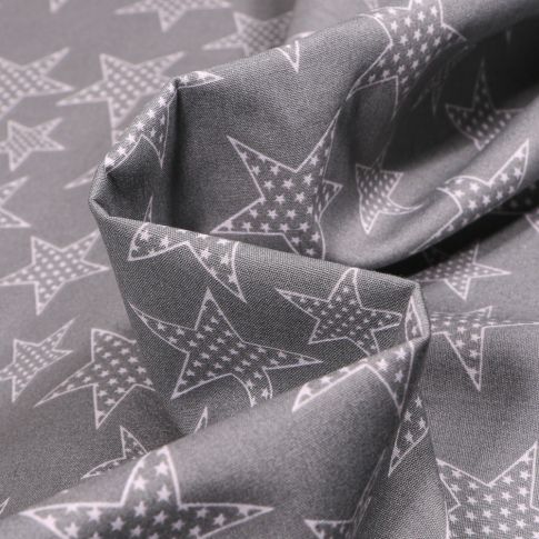Tissu Coton imprimé Etoiles étoilés sur fond Gris foncé