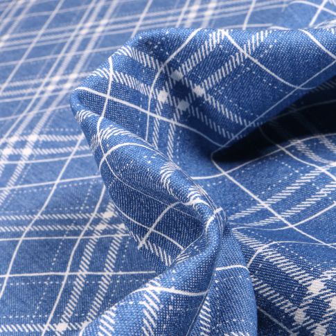 Tissu Chambray Ecossais sur fond Bleu