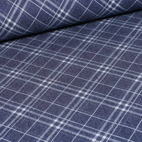 Tissu Chambray Ecossais sur fond Bleu foncé