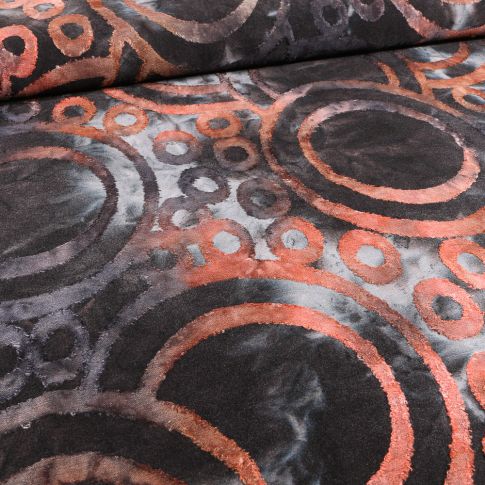 Tissu Jersey Viscose texturé Cercles texturés Tie and dye sur fond Noir