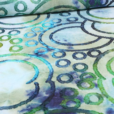 Tissu Jersey Batik Cercles texturés sur fond Vert