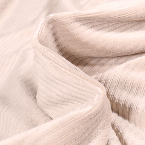 Tissu Velours Jersey côtelé uni unicolour sur fond Blanc cassé